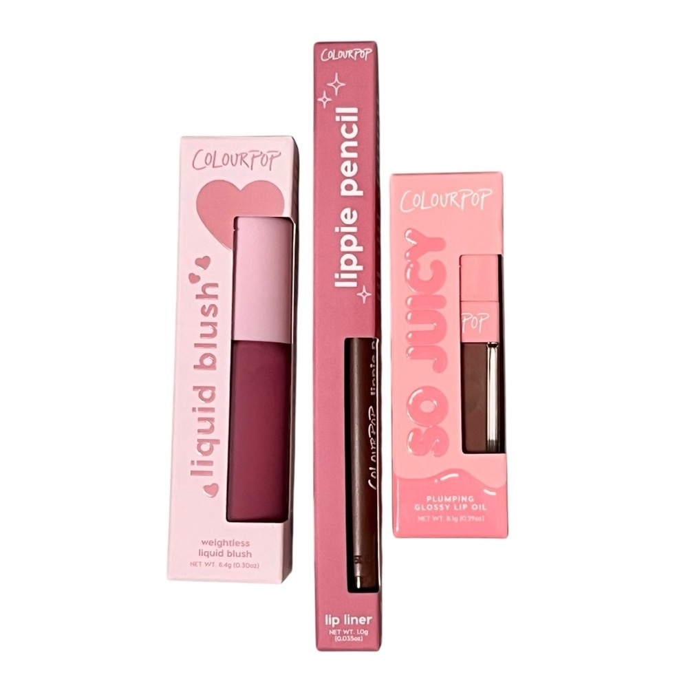 ColourPop Liquid Blush, So Juicy Plumping Lip Oil, & Lippie Pencil Set